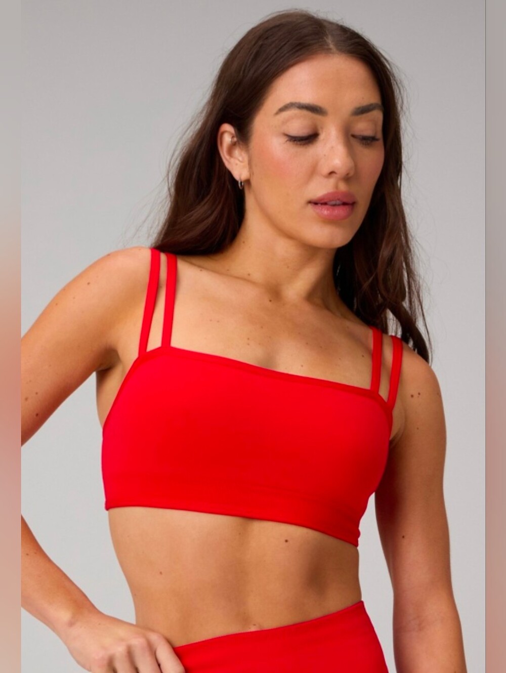 NWT Fabletics Seamless Vibrant Red Low Impact Strappy Bandeau Sports Bra
